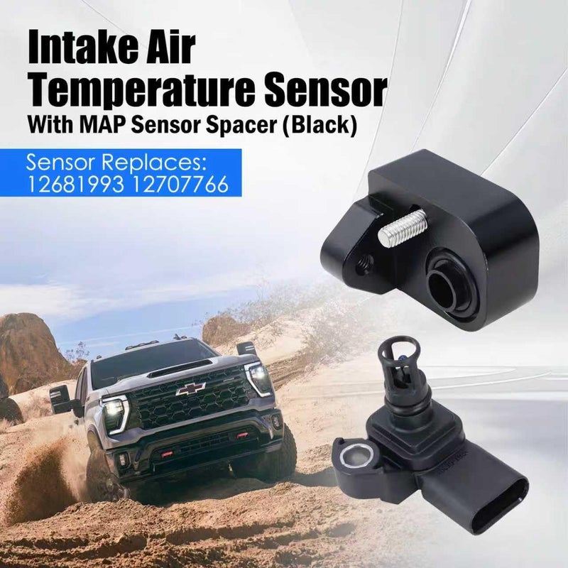 Xiaoyudou Intake Air Temperature Sensor with MAP Sensor Spacer (Black) Fit for 2017-2025 Chevy Silverado 2500HD 3500HD, GMC Sierra 2500HD 3500HD 6.6L Duramax Diesel Replaces 12681993 12707766 - Image 2